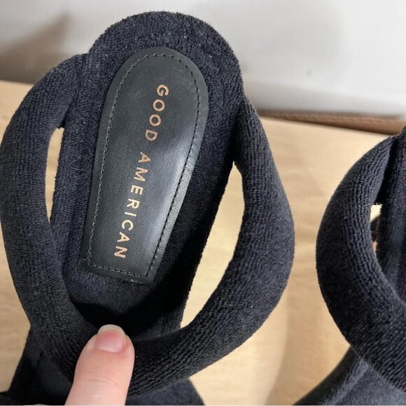 Good American Womens Size 9 Terry Ankle Wrap Sandals Black Stiletto NEW Slide On - Picture 4 of 13